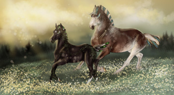 Картинка рисованные животные +лошади лошади