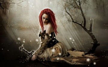 Картинка фэнтези девушки дерево меч