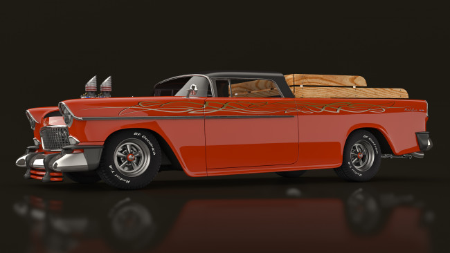 Обои картинки фото автомобили, 3д, 1955, chevrolet, bel, air, nomad, custom