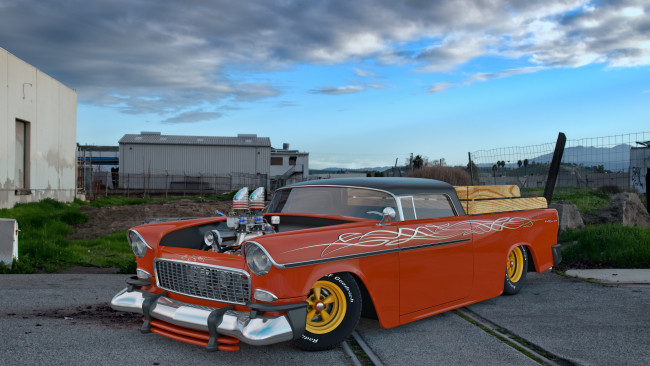 Обои картинки фото автомобили, 3д, 1955, chevrolet, bel, air, nomad, custom