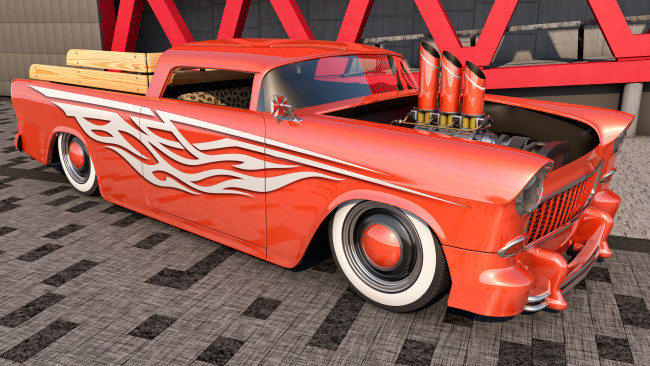 Обои картинки фото автомобили, 3д, 1955, chevrolet, bel, air, nomad, custom