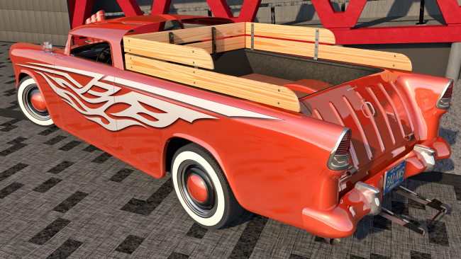 Обои картинки фото автомобили, 3д, bel, 1955, custom, nomad, air, chevrolet