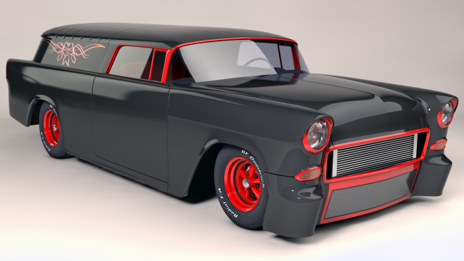 Обои картинки фото автомобили, 3д, custom, 1955, nomad, air, bel, chevrolet