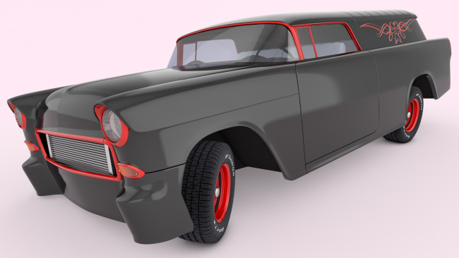 Обои картинки фото автомобили, 3д, custom, nomad, air, chevrolet, bel, 1955