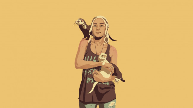 Обои картинки фото рисованные, люди, девушка, зверки