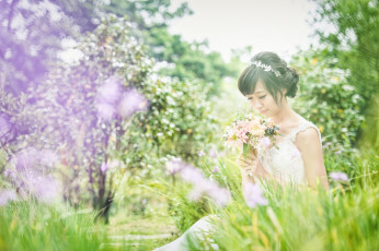 Картинка девушки -unsort+ азиатки луг платье азиатка