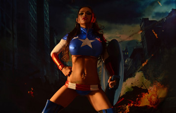 Картинка девушки armie+flores flores девушка тело щит поза форма captain волосы брюнетка губы cosplay косплей грудь фигура armie field