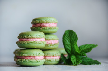 Картинка еда макаруны macaron выпечка десерт печенье мята