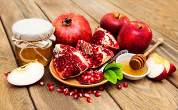 Картинка еда разное яблоки зерна гранат мед