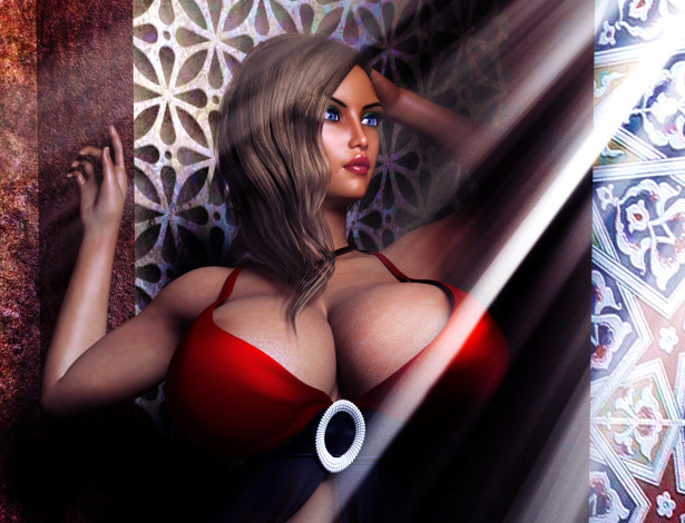 Обои картинки фото 3д графика, люди , people, девушка, взгляд, фон