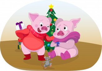 Картинка праздничные векторная+графика+ новый+год елка фон поросята