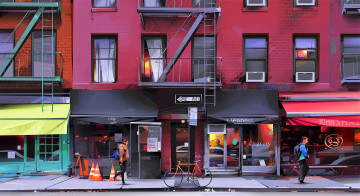 Картинка рисованное города дом магазины улица люди велосипед