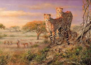 Картинка рисованное eric+forlee гепарды газели деревья трава саванна