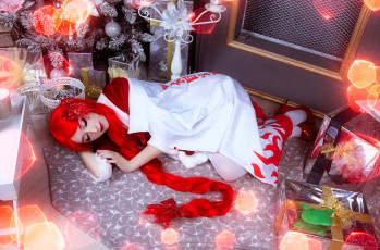 Картинка девушки momo образ косплей наряд костюм новый год подарки ёлка