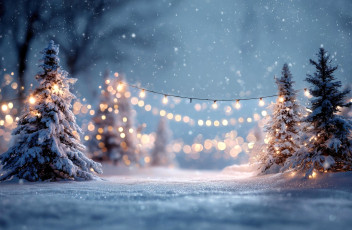 обоя праздничные, ёлки, снег, зима, гирлянды, новый, год