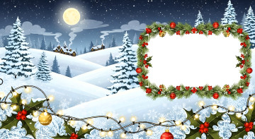 Картинка праздничные -+разное+ новый+год открытка гирлянда дома снег ёлки луна