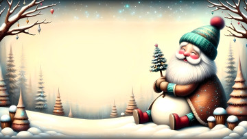 обоя праздничные, дед мороз,  санта клаус, дед, мороз, шапка, ёлки, снег