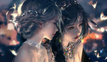 обоя фэнтези, девушки, wlop