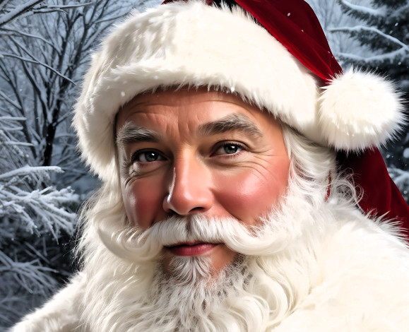 Обои картинки фото праздничные, дед мороз,  санта клаус, санта-клаус, шапка, лицо, борода, лес, снег