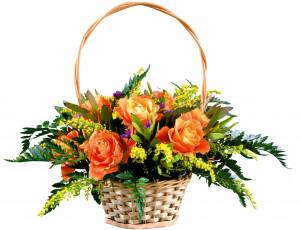 Картинка цветы букеты композиции розы корзинка