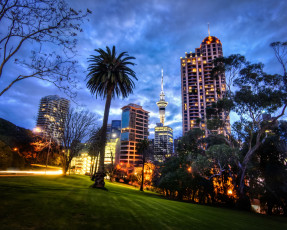 обоя города, - огни ночного города, окленд, новая, зеландия