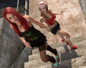 Картинка 3д+графика people+ люди девушки лесница