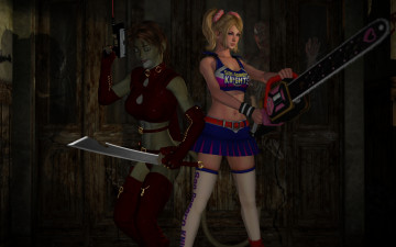 Картинка 3д+графика fantasy+ фантазия девушка кошка меч бензопила