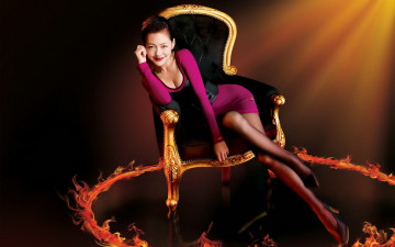 Картинка dee+hsu девушки улыбка огонь кресло