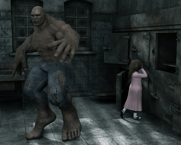 Обои картинки фото 3д графика, fantasy , фантазия, девочка, монстр