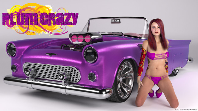 Обои картинки фото автомобили, 3д, девушка, автомобиль