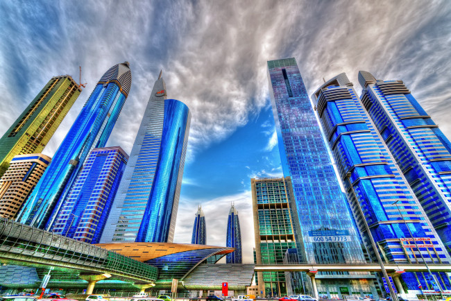 Обои картинки фото города, дубаи , оаэ, облака, небоскребы