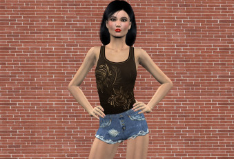 Картинка 3д+графика люди+ people шорты фон взгляд девушка