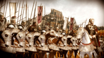 обоя 3д графика, фантазия , fantasy, девушка, взгляд, фон, лошадь, солдаты