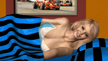 Картинка 3д+графика люди+ people кровать фон взгляд девушка