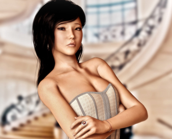 Обои картинки фото 3д графика, люди , people, девушка, взгляд, фон