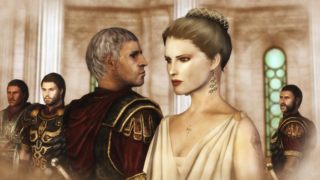 Обои картинки фото 3д графика, фантазия , fantasy, фон, взгляд, девушка, мужчина