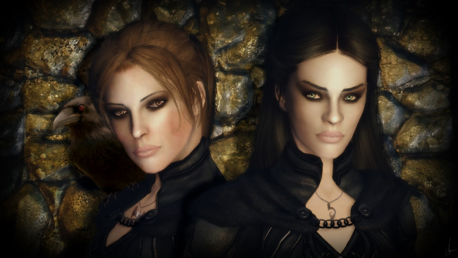 Обои картинки фото 3д графика, фантазия , fantasy, фон, взгляд, девушки, ворона