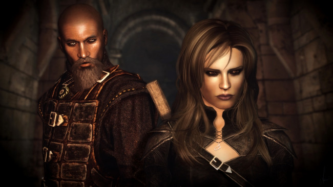 Обои картинки фото 3д графика, фантазия , fantasy, мужчина, фон, девушка, взгляд