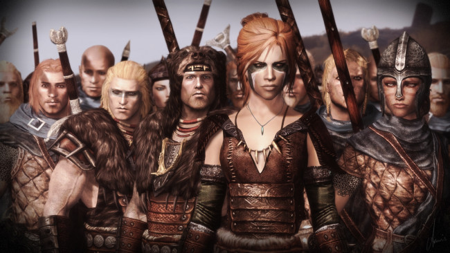 Обои картинки фото 3д графика, фантазия , fantasy, воины, фон, взгляд, девушка