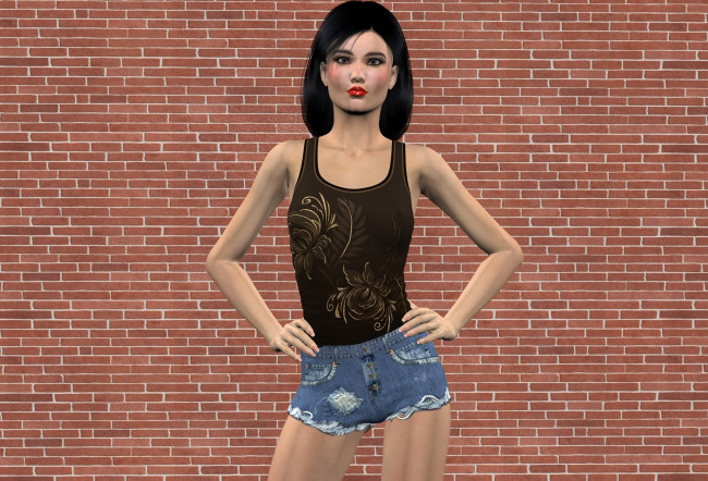 Обои картинки фото 3д графика, люди , people, шорты, фон, взгляд, девушка