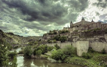 Картинка toledo города толедо+ испания река замок холм мост