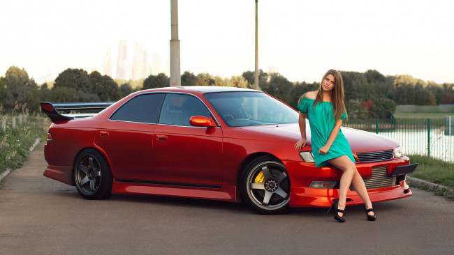 Обои картинки фото автомобили, -авто с девушками, toyota, mark, ii