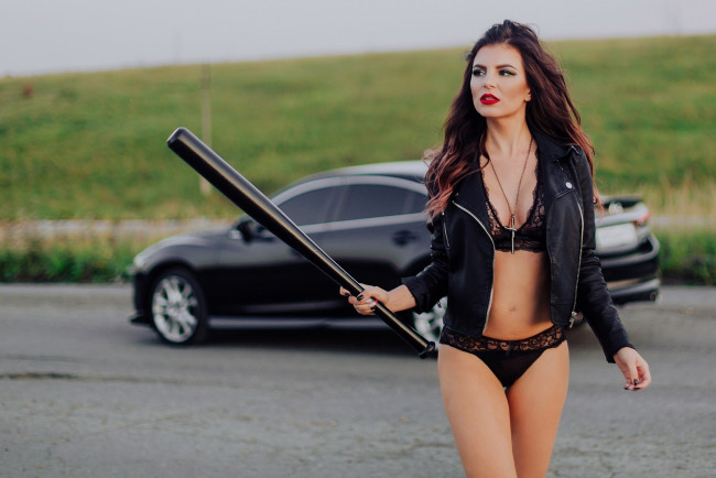 Обои картинки фото автомобили, -авто с девушками, бита, девушка