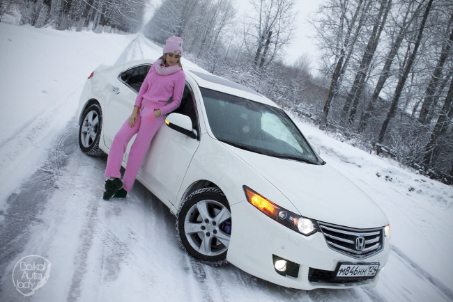 Обои картинки фото автомобили, -авто с девушками, honda, accord