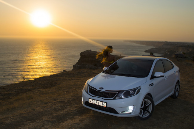 Обои картинки фото автомобили, -авто с девушками, kia, rio