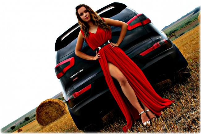 Обои картинки фото автомобили, -авто с девушками, kia, sportage