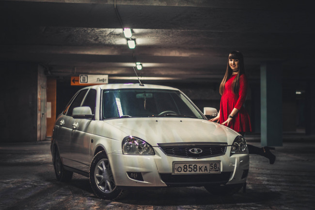 Обои картинки фото автомобили, -авто с девушками, лада, приора