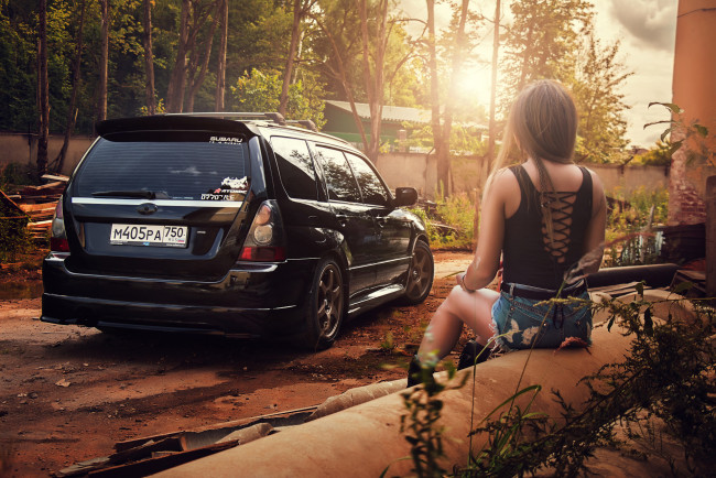 Обои картинки фото автомобили, -авто с девушками, subaru