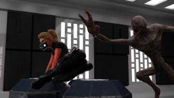 обоя 3д графика, существа , creatures, девушка, фон, взгляд