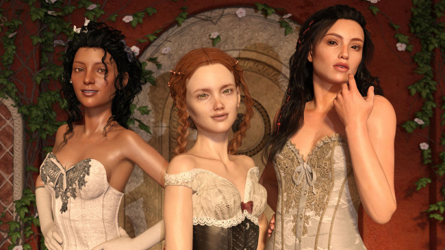 Обои картинки фото 3д графика, люди , people, фон, взгляд, девушки